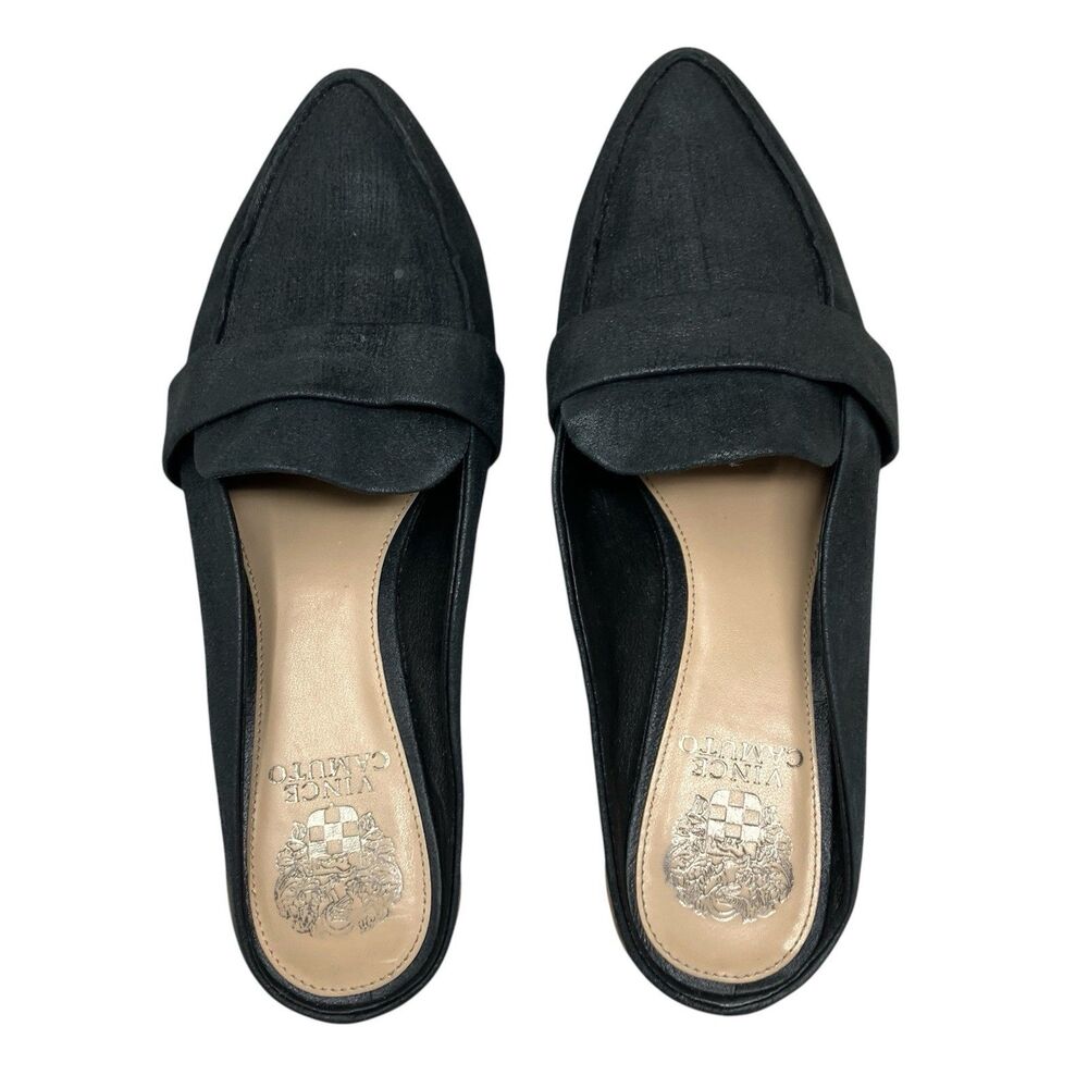 Vince Camuto Black Leather Kristie Pointed Mules Elevated Basic Flats Womens 8.5 - Picture 10 of 13